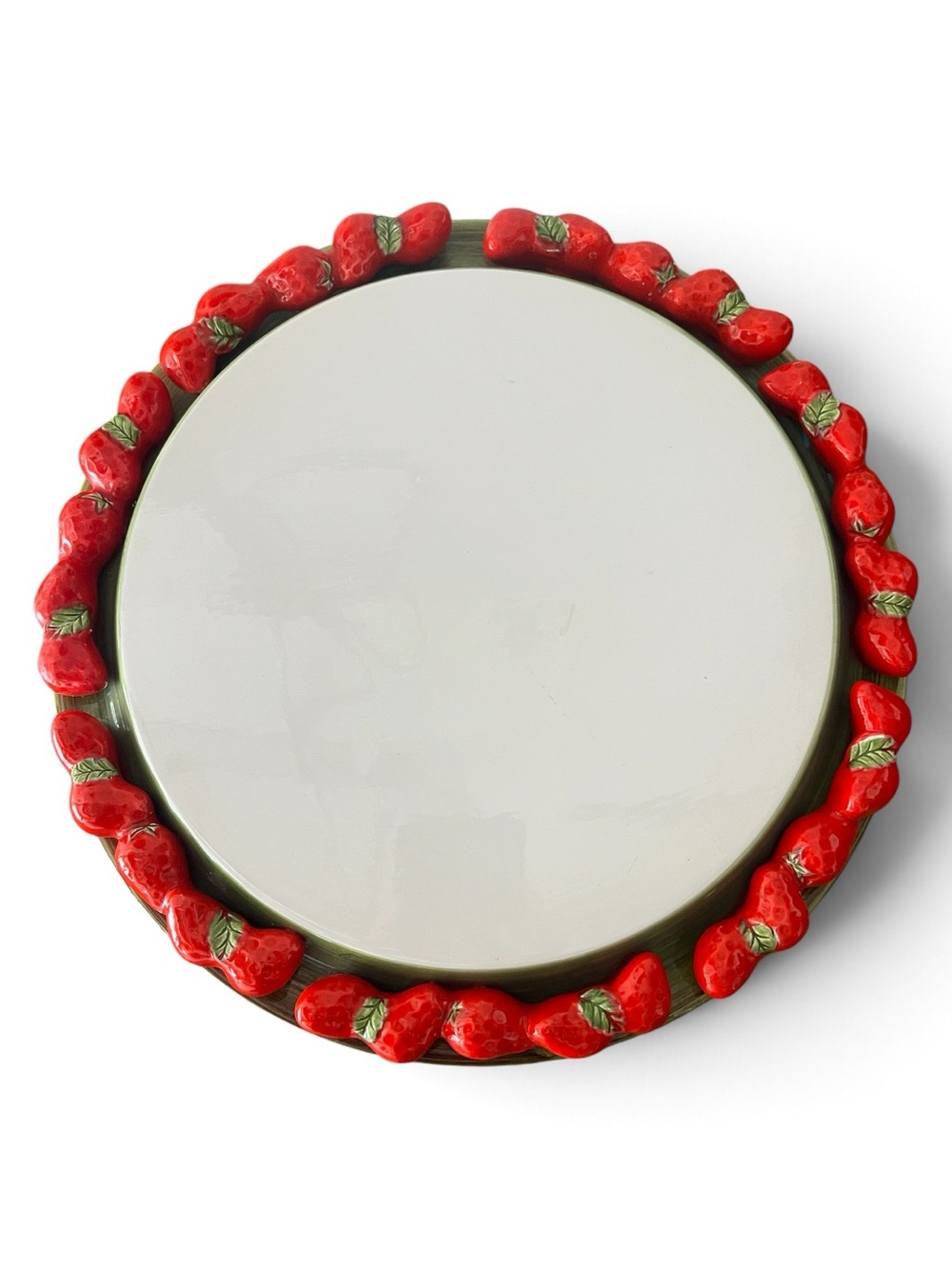 Vintage Lefton Japan Round Strawberry Cake Plate Stand Platter Retro